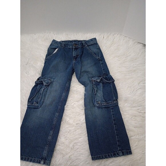 Lot 2 Pair Boys Rustic/Cargo Wrangler  Adjustable Waist  Jeans Size 8 - Picture 2 of 9